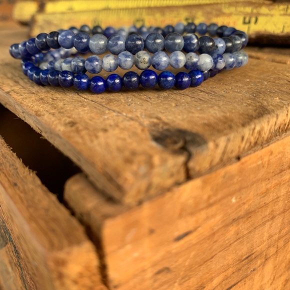 ✨LAPIS+SODALITE STACKING BEAD BRACELET SET 4mm✨ - Picture 5 of 7